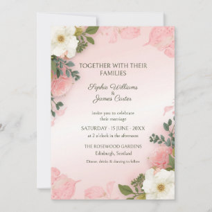 Blush Pink White Rose Wedding Invitation