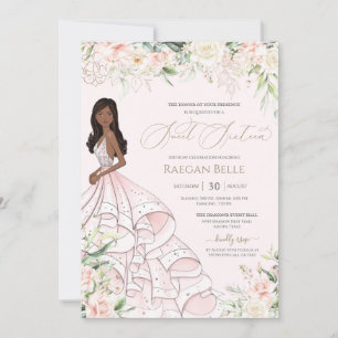 Blush Pink White Roses Luxury Gown Sweet Sixteen Invitation