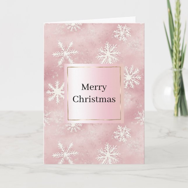 Blush Pink White Snowflakes Christmas Card (Front)