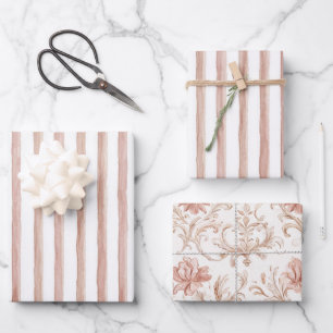 Blush Pink White Stripes Bridal Shower Wrapping Paper Sheet