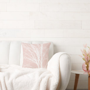 Blush Pink White Tree Branches Throw Pillow