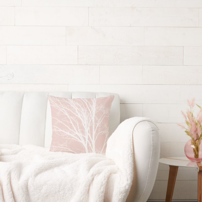 Blush Pink White Tree Branches Throw Pillow (Couch)