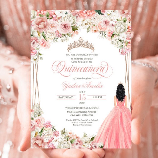 Blush Pink White Watercolor Flowers Quinceañera Invitation (Creator Uploaded)