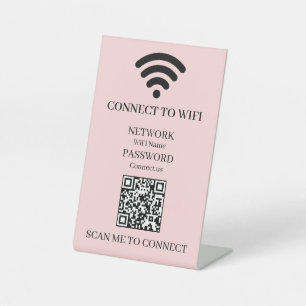 Blush Pink WiFi QR   Custom Network Access Display Pedestal Sign