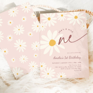 Blush Pink Wild One Daisy 1st Birthday Invitation