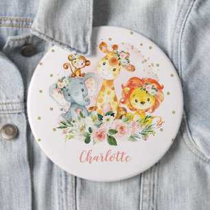 Blush Pink Wild One Jungle Birthday Party Favours 6 Inch Round Button