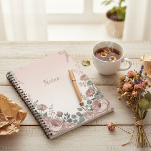 Blush Pink Wildflower Aesthetic Notebook