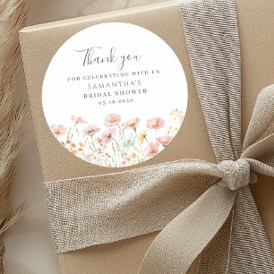 Blush Pink Wildflower Floral Bridal Shower Classic Round Sticker