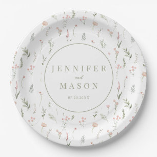  Blush pink wildflower floral wedding paper plates