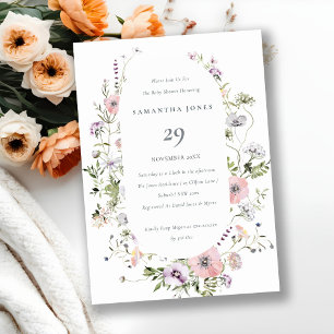 Blush Pink Wildflower Frame Baby Shower Invite