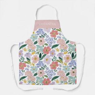 Blush Pink Wildflower Watercolor Name Apron