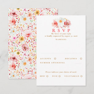 Blush Pink Wildflower Wedding RSVP Card
