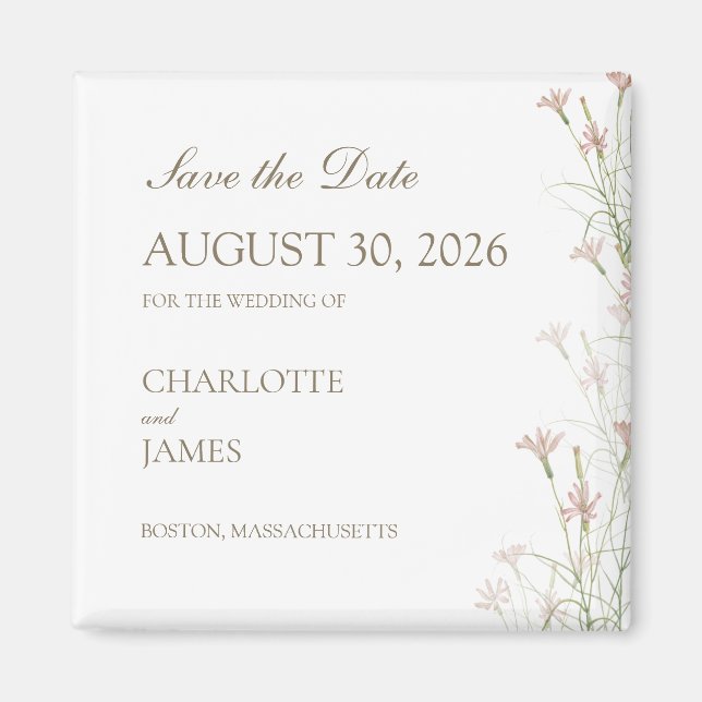 Blush Pink Wildflower Wedding Save the Date Magnet (Front)
