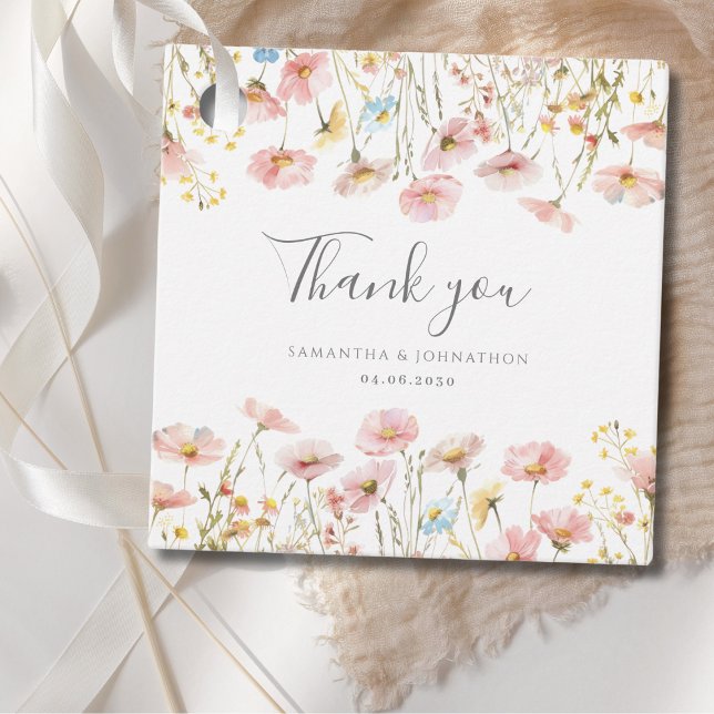 Blush Pink Wildflower Wedding Thank You Favour Tag (Creator Uploaded)