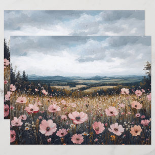 Blush Pink Wildflowers Landscape Scrapbook Paper