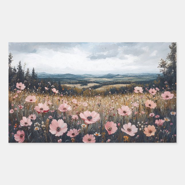 Blush Pink Wildflowers Landscape Sticker (Front)