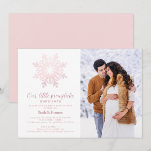Blush Pink Winter Baby Shower Photo Invite