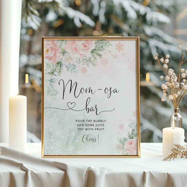 Blush pink Winter snowflakes mom-osa bar Poster (Creator Uploaded)
