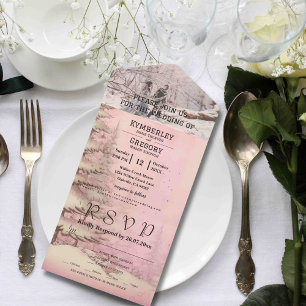 Blush Pink Winter Snowy Pine Tree Christmas Photo All In One Invitation