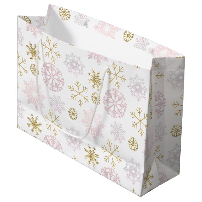 Blush Pink  Winter Wonderland in Blush Pink & Gold Large Gift Bag (Front Angled)