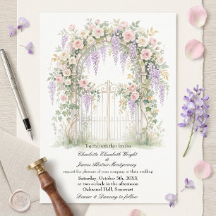 Blush Pink Wisteria Secret Garden Gate Wedding Invitation