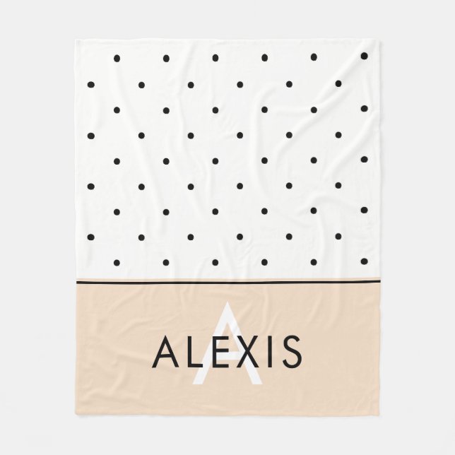 Blush Pink with Black and White Polka Dots Fleece Blanket (Front)