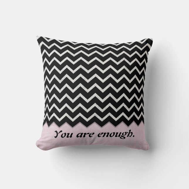 blush pink with black chevron design throw pillow (Front)