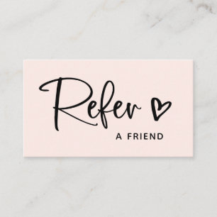 Blush Pink with Black Script and Heart   Referral Card