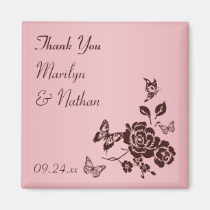 Blush Pink with Brown Flowers Wedding Favor Magnet