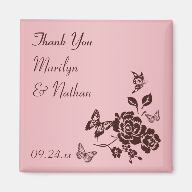 Blush Pink with Brown Flowers Wedding Favor Magnet (Front)