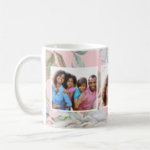 Blush Pink with Floral Three Photo Collage Coffee Mug
