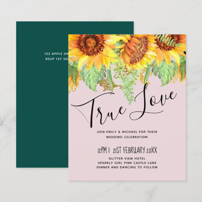 Blush Pink with Sunflowers Wedding Budget (Front/Back)