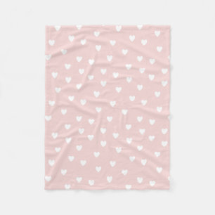 Blush Pink with White Hearts Fleece Blanket