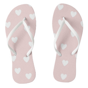 Blush Pink with White Hearts Flip Flops