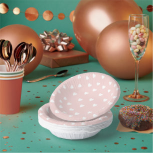 Blush Pink with White Hearts  Paper Plate