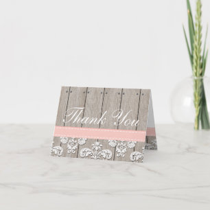 Blush Pink Wood Lace Rustic Thank You Card