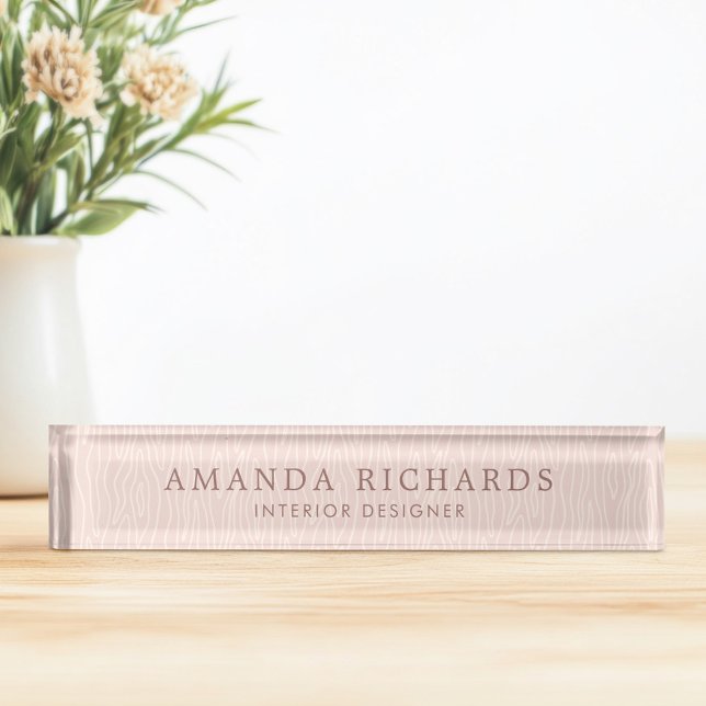 Blush pink wood pattern feminine nameplate (Blush pink wood pattern feminine desk name plate)