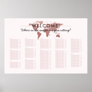 Blush Pink World Map Travel Theme Seating Chart