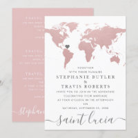 Blush Pink World Map Travel Theme Wedding