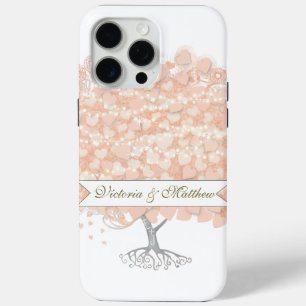 Blush Pinkish Coral Heart Leaf Tree Wedding  iPhone 15 Pro Max Case
