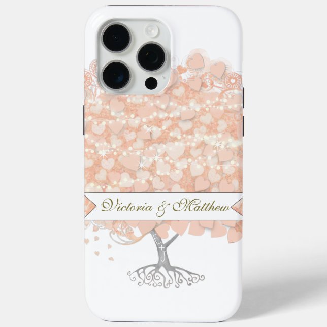 Blush Pinkish Coral Heart Leaf Tree Wedding  Case-Mate iPhone Case (Back)
