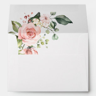 Blush PinkWatercolor Romantic Floral Wedding Envelope