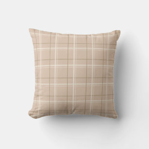 Blush Plaid Tartan Neutral Throw Pillow