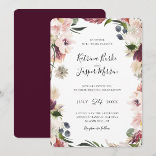 Blush Plum Botanical Floral Frame Wedding Invitation