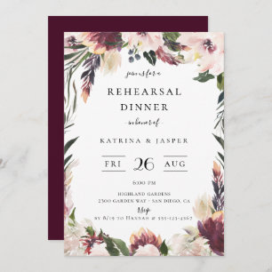 Blush Plum Floral Frame Rehearsal Dinner Invitation