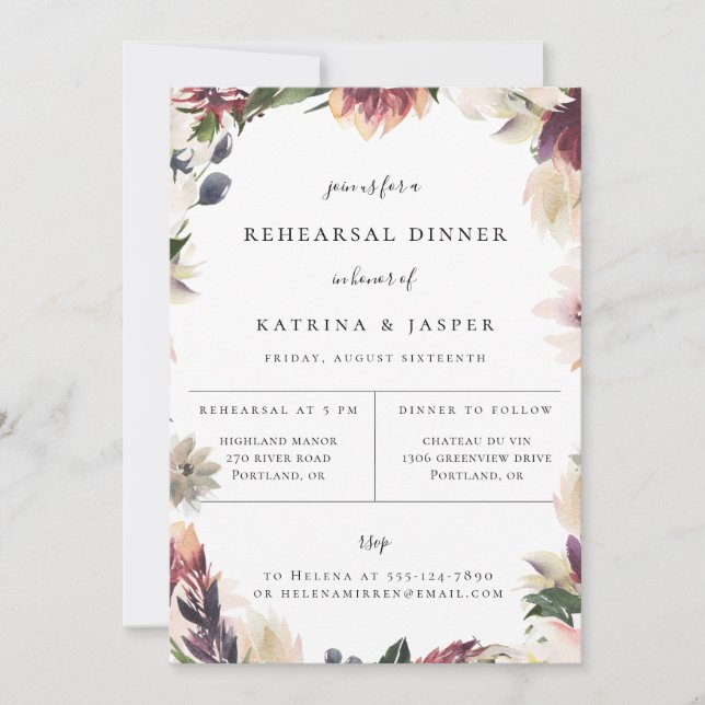 Blush Plum Floral Rehearsal Dinner Invitation (Front)