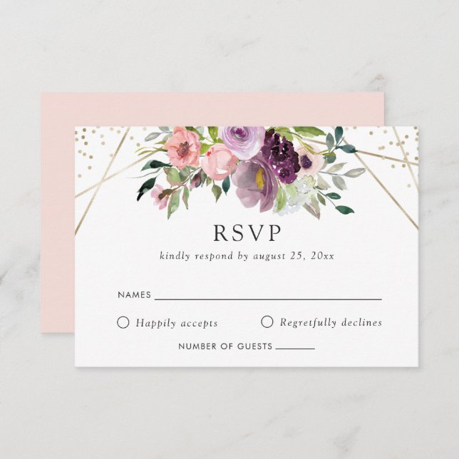 Blush Plum Geometric Modern Purple RSVP Invitation (Front/Back)