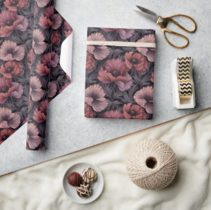 Blush Poppies and Purple Foliage Wrapping Paper