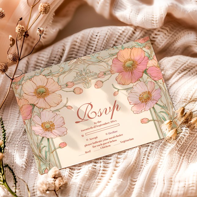 Blush Poppy Quinceañera Celebration RSVP Card (Creator Uploaded)