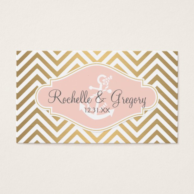 Blush Preppy Chevron Stripe Modern Nautical Anchor (Front)